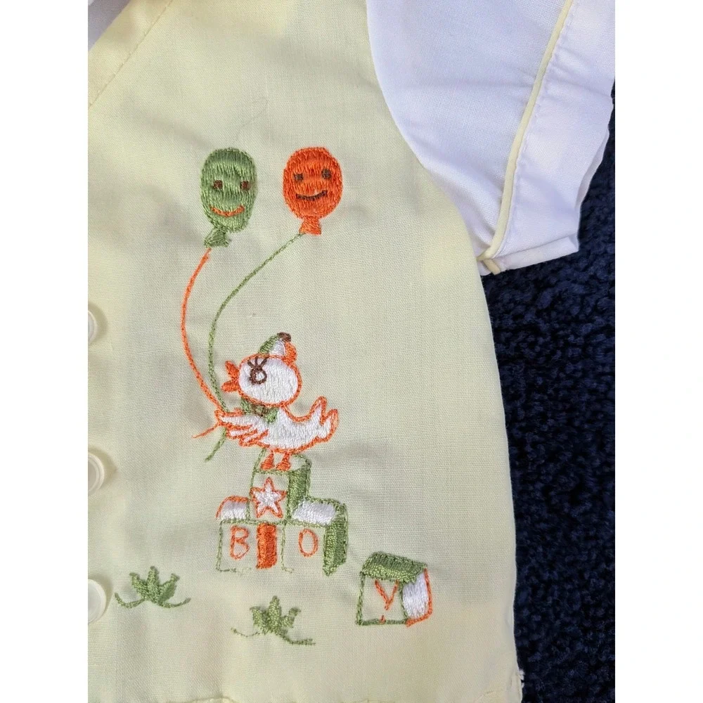Cradle Togs Vintage 2 Piece Baby Boy Yellow Outfit Embroidered Duck 6-9 Months